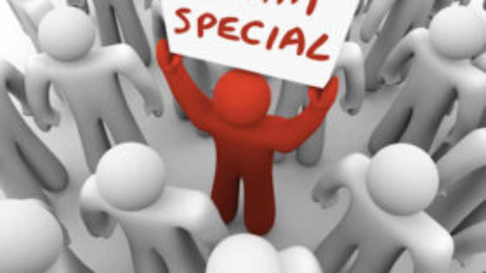 I Am Special words on a sign held by a man in a crowd standing out as different, unique, exceptional, rare or uncommon as the best choice to hire for a job, choose for an assignment or pick for a task